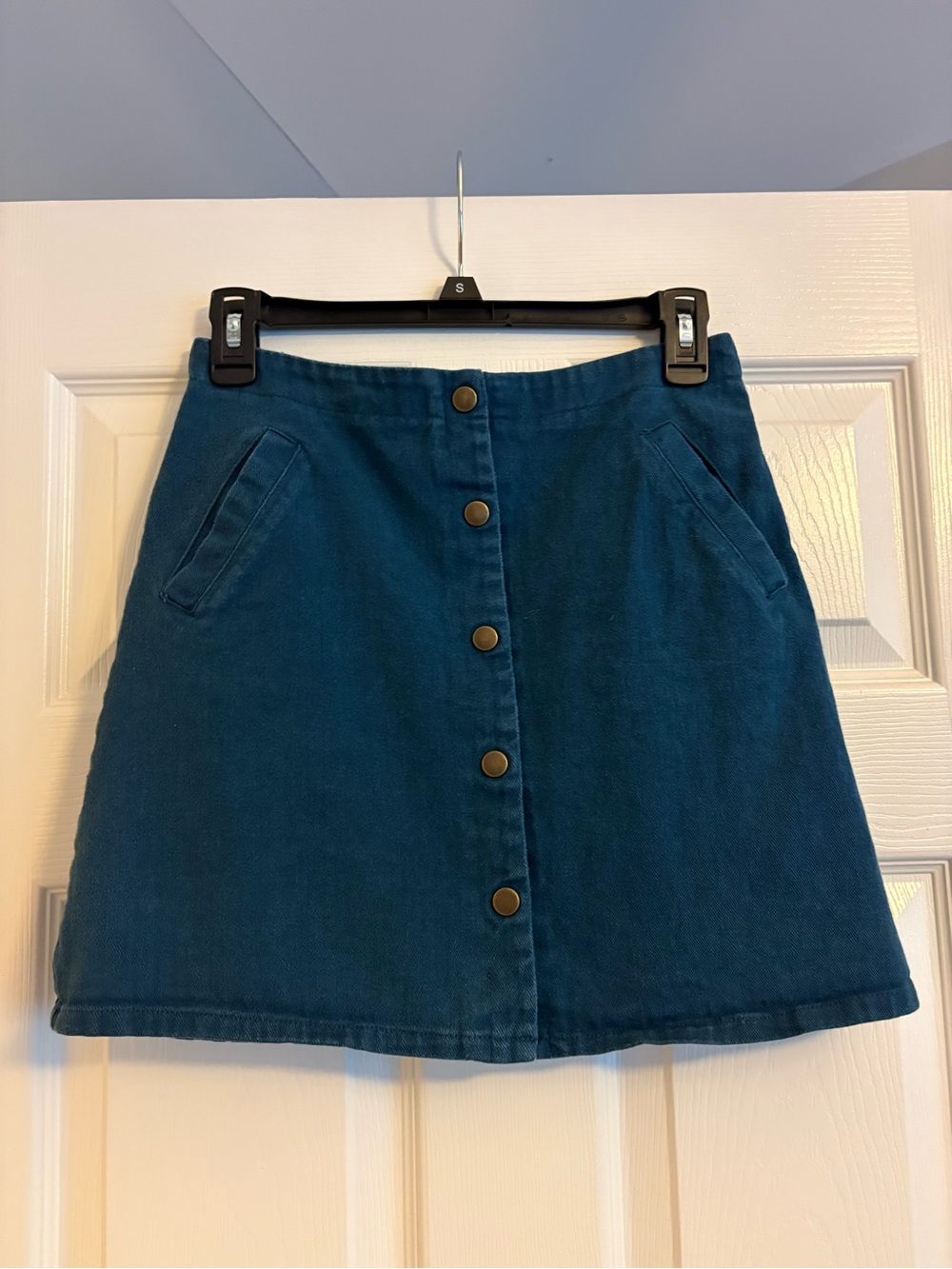 Dark Teal Button-Front A-Line Skirt